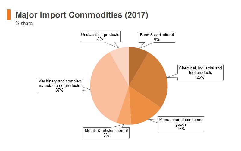 Graph: South Africa major import commodities (2017) Graph: South Africa major import commodities (2017)