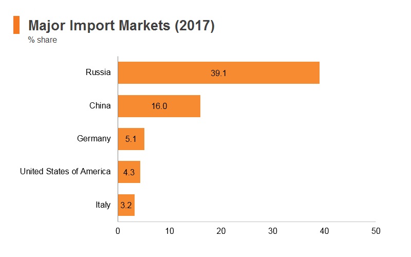 Graph: Kazakhstan major import markets (2017) Graph: Kazakhstan major import markets (2017)