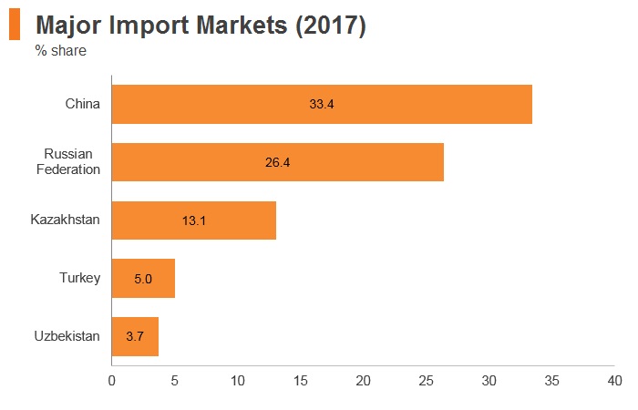 Graph: Kyrgyzstan major import markets (2017) Graph: Kyrgyzstan major import markets (2017)