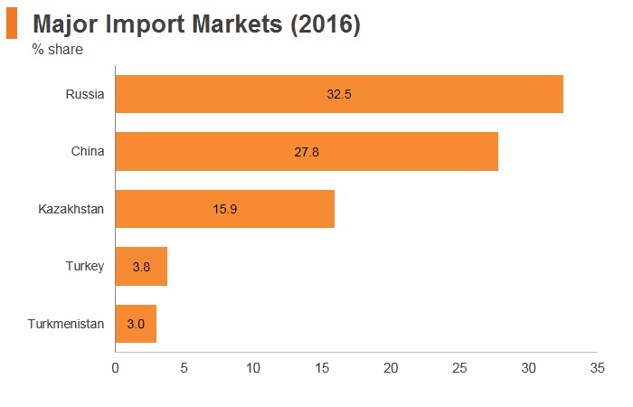 Graph: Tajikistan major import markets (2016) Graph: Tajikistan major import markets (2016)