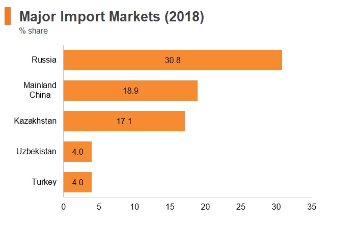 Graph: Tajikistan major import markets (2018) Graph: Tajikistan major import markets (2018)