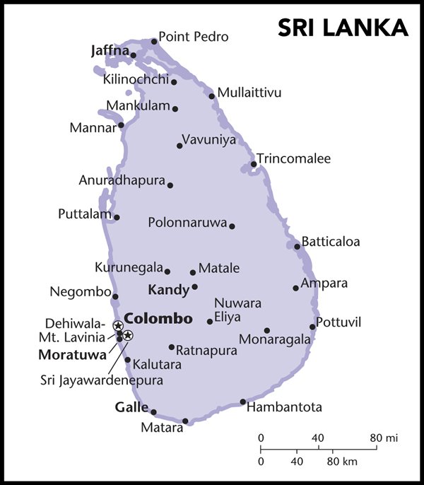 地图: 汉班托塔位于斯里兰卡南部。