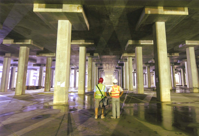 Interior of the Tai Hang Tung stormwater storage tank Interior of the Tai Hang Tung stormwater storage tank