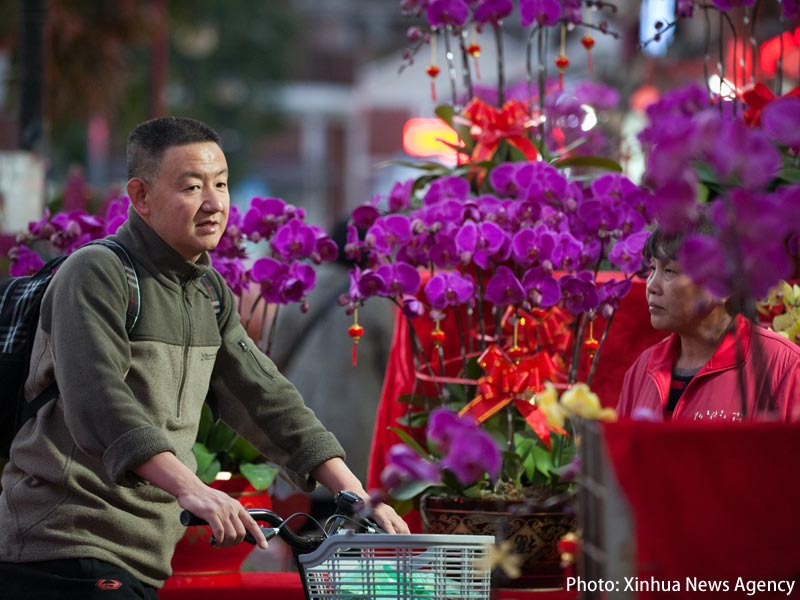 Photo: A New Year flower market in Futian, Shenzhen. (Xinhua News Agency)