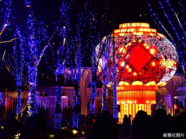 照片：武漢園博園裡的元宵節彩燈。(新華社)