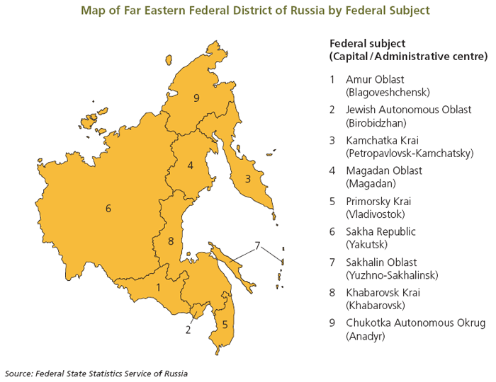 Map of Far Eastern Federal District of Russia by Federal Subject