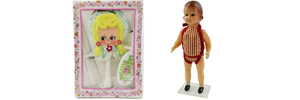 （左图）梳擦镜玩具、 （右图）洋娃娃