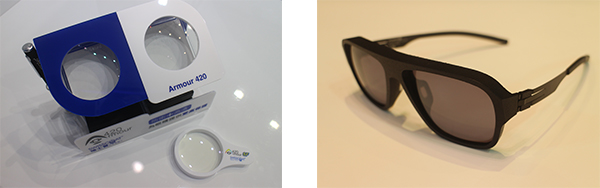 (左图) 瑞士宝研发的高清滤蓝光镜片；(右图) 3D打印技术制成的眼镜
