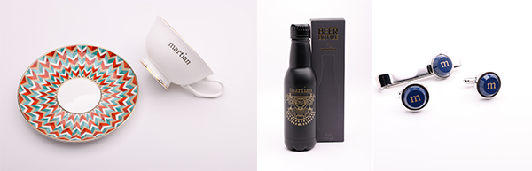 (左)Martian 复古骨瓷茶杯、(中)Martian"酒樽型"不锈钢保温杯、(右)Martian 领带夹及袖扣系列 (左)Martian 复古骨瓷茶杯、(中)Martian"酒樽型"不锈钢保温杯、(右)Martian 领带夹及袖扣系列