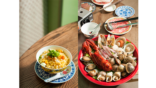 咸蛋拌饭(左);海鲜拼盘(右) 咸蛋拌饭(左);海鲜拼盘(右)