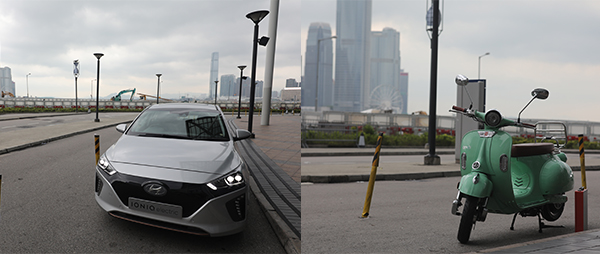 Hyundai IONIQ (左图); emco e-scooter双轮电动车(右图) Hyundai IONIQ (左图); emco e-scooter双轮电动车(右图)