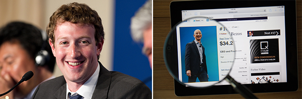 (左图)Mark Zuckerberg; (右图)Sergei Brin (左图)Mark Zuckerberg; (右图)Sergei Brin