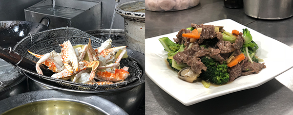 (左图)姜葱炒花蟹(右图)西兰花炒牛肉 (左图)姜葱炒花蟹(右图)西兰花炒牛肉