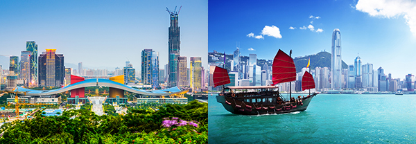 (左图)深圳(右图)香港 (左图)深圳(右图)香港