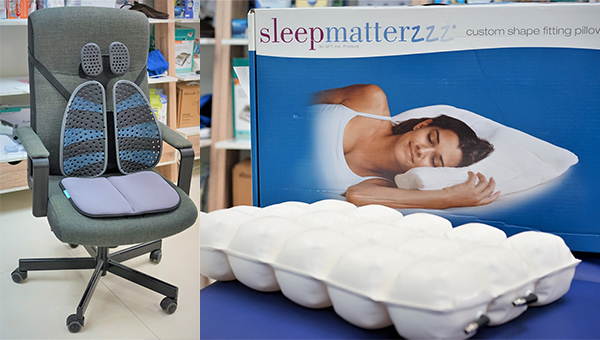 （左图）肩背乐腰垫及可携式座垫（右图）健康枕