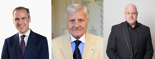 （左起）Mark Carney、Jean-Claude Trichet、Brett King