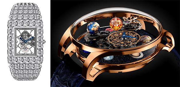 傑克寶(Jacob & Co.) 的 Billionaire陀飛輪腕表(左圖) 及 Astronomia Solar(右圖) 傑克寶(Jacob & Co.) 的 Billionaire陀飛輪腕表(左圖) 及 Astronomia Solar(右圖)