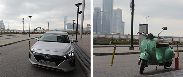 Hyundai IONIQ(右圖); emco e-scooter(左圖) Hyundai IONIQ(右圖); emco e-scooter(左圖)
