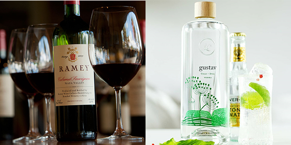 左圖: 來自美國的2013 Cabernet Sauvignon Napa Valley, 右圖: 來自芬蘭的Gustav Dill Vodka。 左圖: 來自美國的2013 Cabernet Sauvignon Napa Valley, 右圖: 來自芬蘭的Gustav Dill Vodka。
