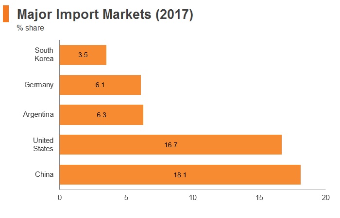Graph: Brazil major import markets (2017) Graph: Brazil major import markets (2017)