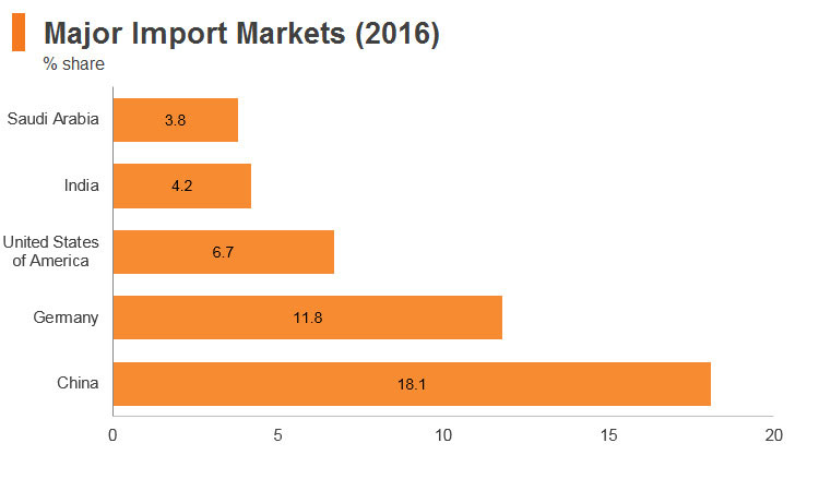 Graph: South Africa major import markets (2016) Graph: South Africa major import markets (2016)