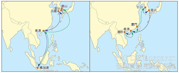 地图: 现代商船开办新货柜航线连接韩国与东南亚