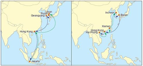 Map: Hyundai Merchant Marine’s new container shipping routes (Korea-Southeast Asia)