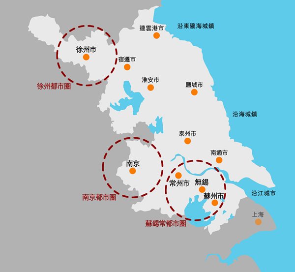图：江苏省城镇空间结构规划图