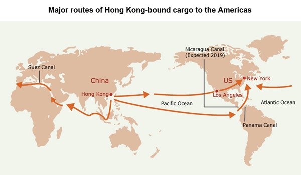 Picture: Major routes of Hong Kong-bound cargo to the Americas