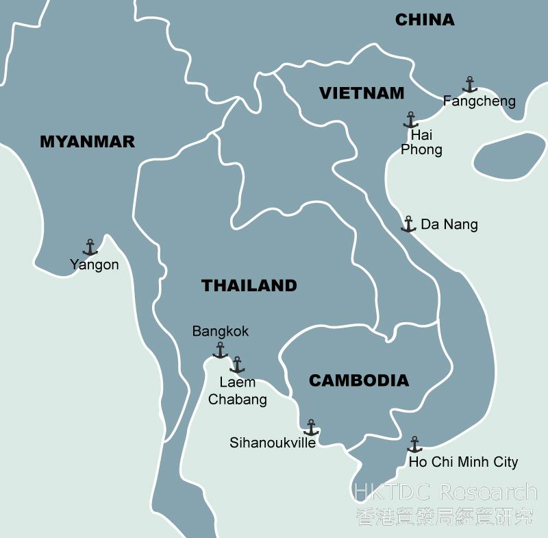 Map: Major Ports along Coastlines of GMS Countries