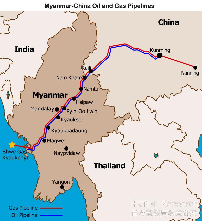 Map: Myanmar-China Oil and Gas Pipelines
