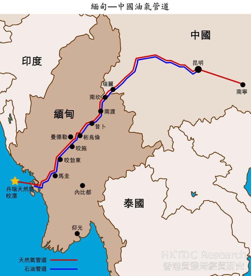 地图: 缅甸—中国油气管道