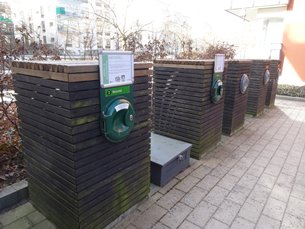 Photo: Envac collection inlets located in the courtyard of  a building in Hammarby Sjöstad