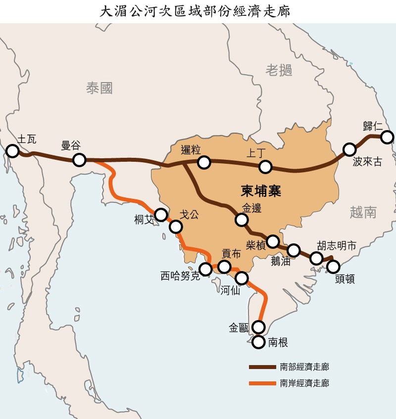 地图: 大湄公河次区域部份经济走廊