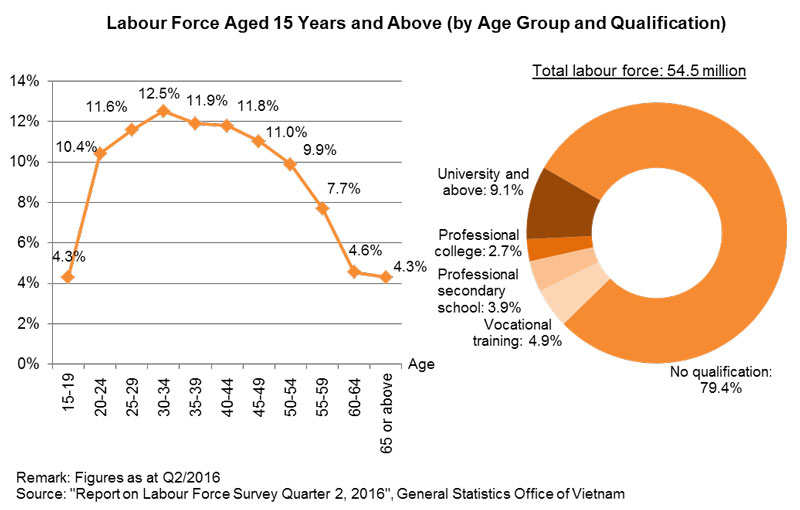 Chart: Labour Force Aged 15 Years and Above (by Age Group and Qualification)
