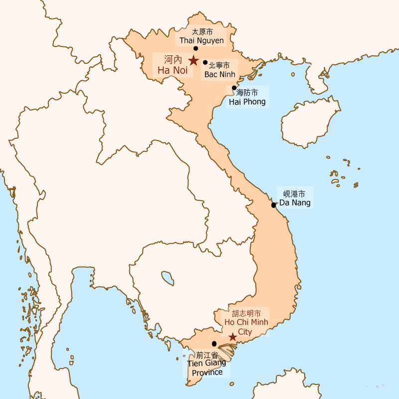 Map: Location of Tien Giang Province in Vietnam.