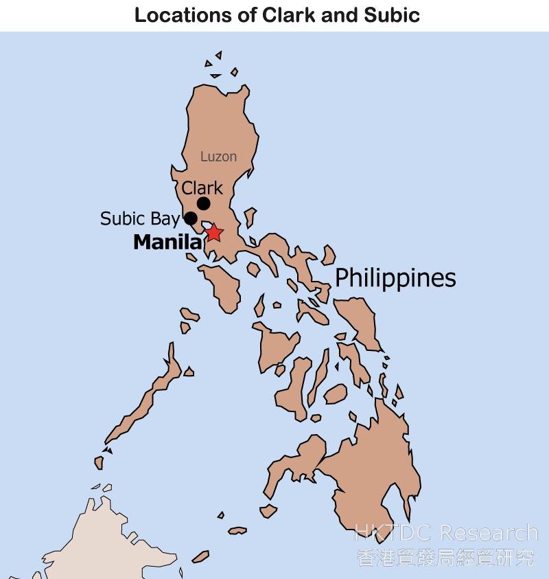 Map: Locations of Clark and Subic