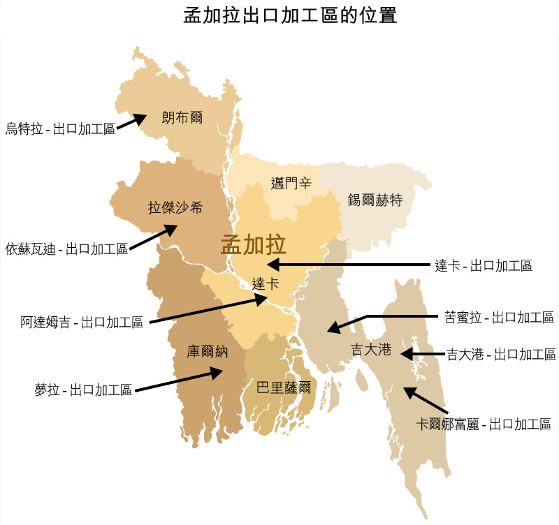 地圖: 孟加拉出口加工區的位置 地圖: 孟加拉出口加工區的位置