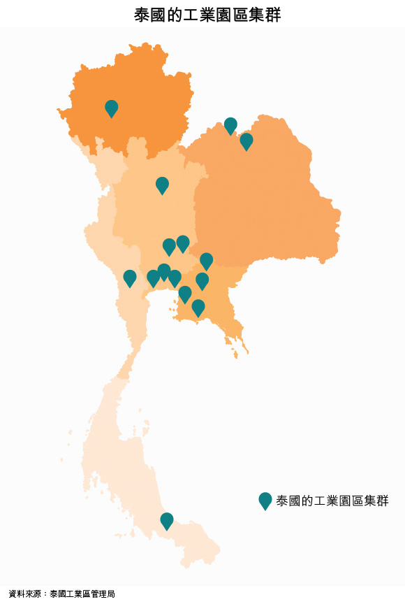 地圖: 泰國的工業園區集群