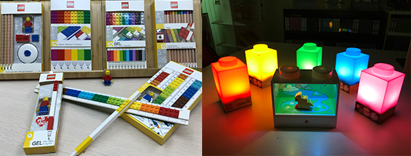 乐高文具系列（左图）、乐高积木造型变色灯（右图）