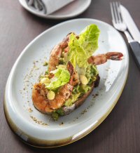 Grilled prawn tartine