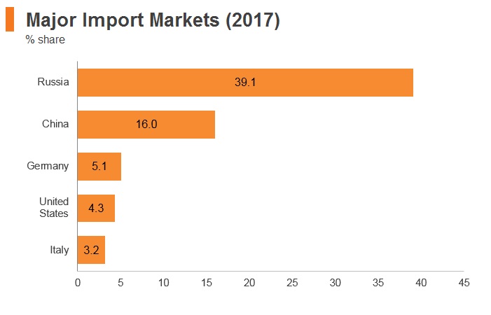Graph: Kazakhstan major import markets (2017) Graph: Kazakhstan major import markets (2017)