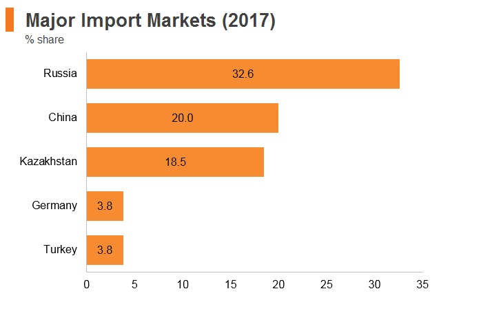 Graph: Tajikistan major import markets (2017) Graph: Tajikistan major import markets (2017)