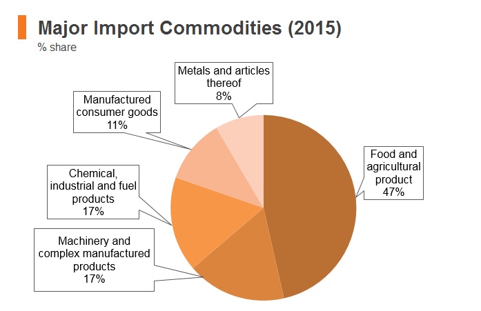 Graph: Yemen major import commodities (2015) Graph: Yemen major import commodities (2015)
